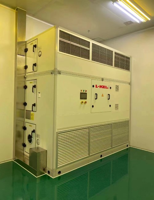 Cleanroom air handling unit used for ACH control and pressure zoning in prefab cleanroom deployment